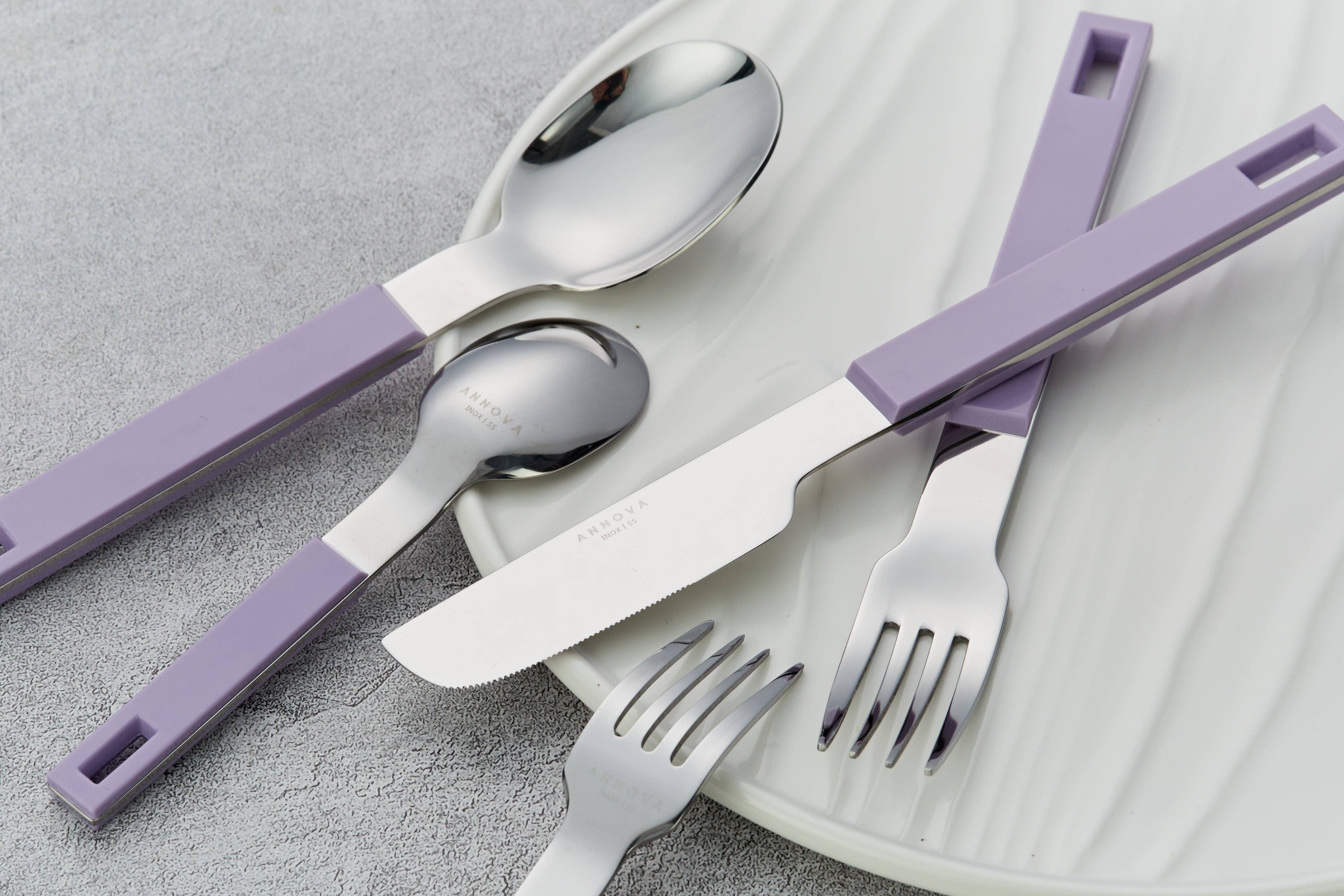 ANNOVA - Wholesale Flatware Set - ANNOVA Block Handle Silverware Set 20 Pieces Color Modern Style Flatware35