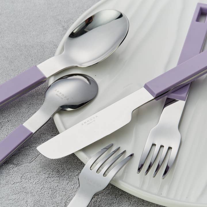 ANNOVA - Wholesale Flatware Set - ANNOVA Block Handle Silverware Set 20 Pieces Color Modern Style Flatware35