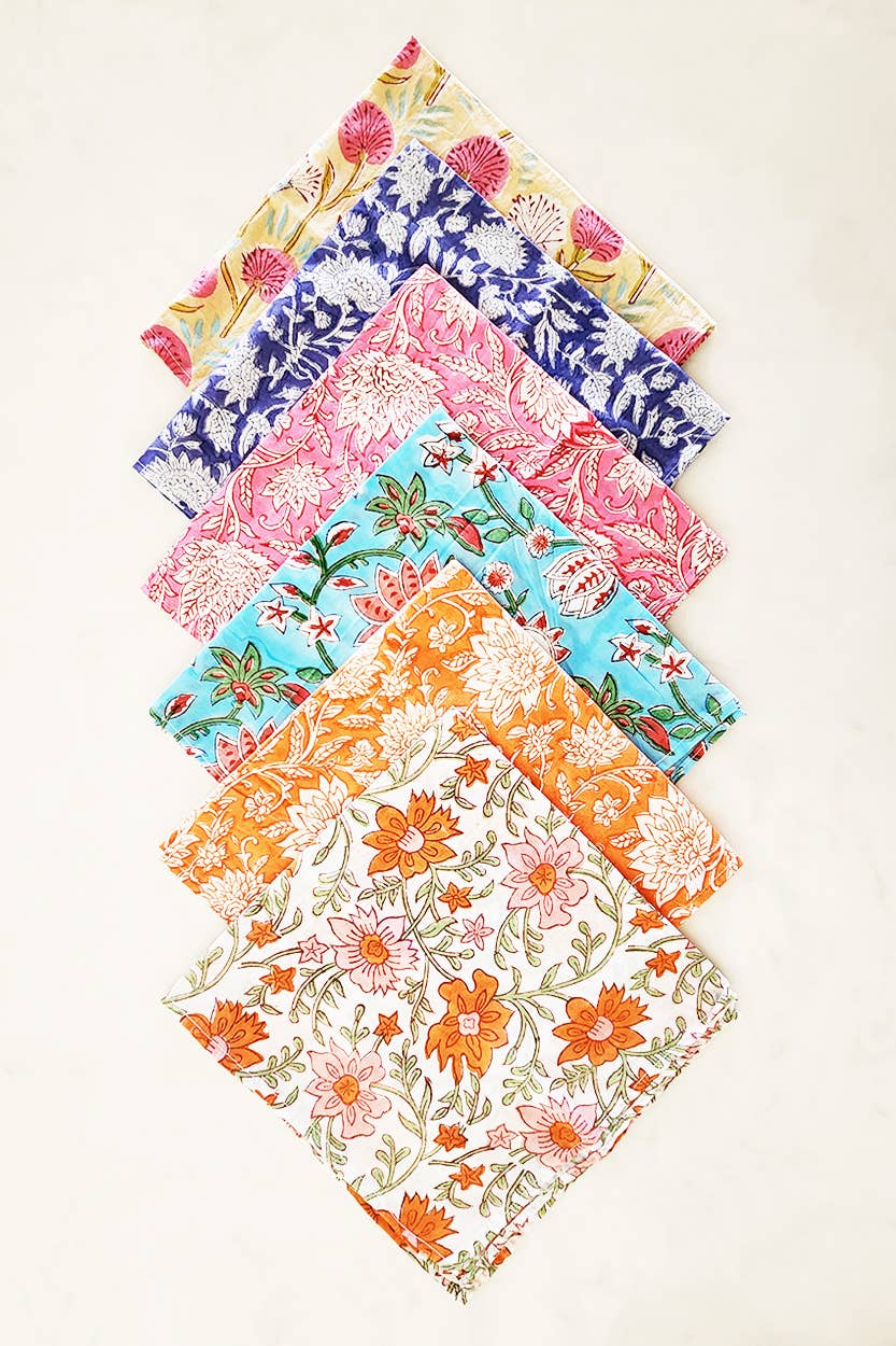 Sevya Handmade - Wholesale Dinner & Cloth Napkin - Floral Block Print Napkins, Set of 64