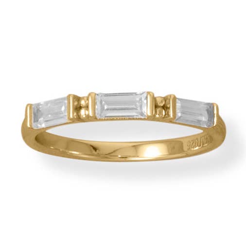 14 Karat Gold Plated White Baguette CZ Ring for wholesale by Silver Stars Collection