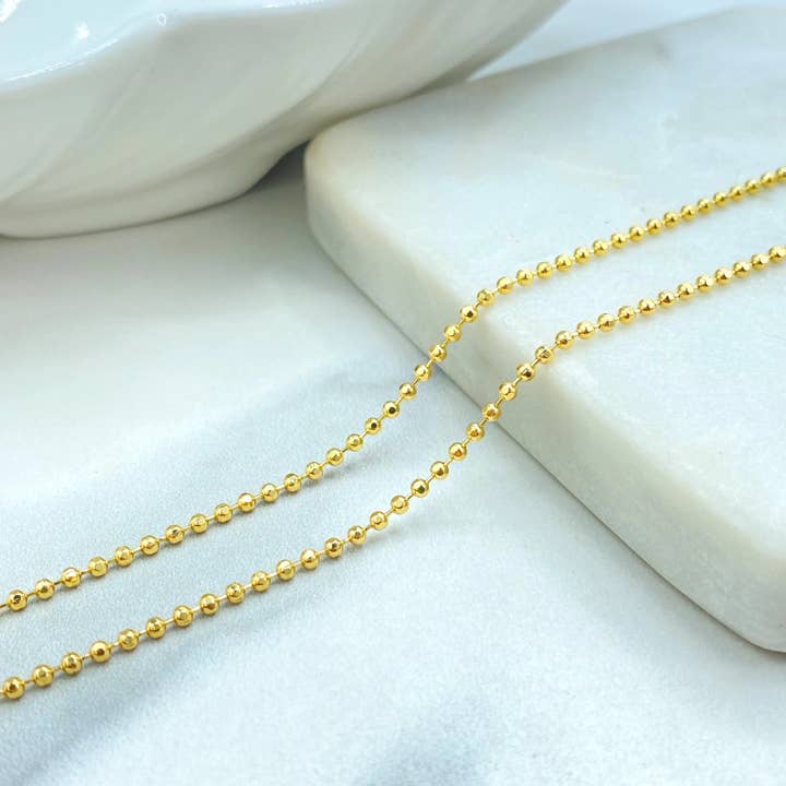 Luxus Accessories - Wholesale Beaded/Pearl Necklace - 18k Gold Filled Bead Ball Chain Necklace, 2mm Round Beads Chain, Available in 18" or 20", Minimalist Gold Chain4