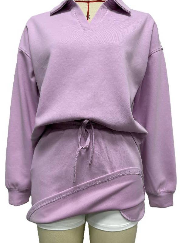 Rosa Clothing - Wholesale Top & Skirt Set - Women's - Lapel Collar Pullover Top & Lining Skirt Athleisure Set1