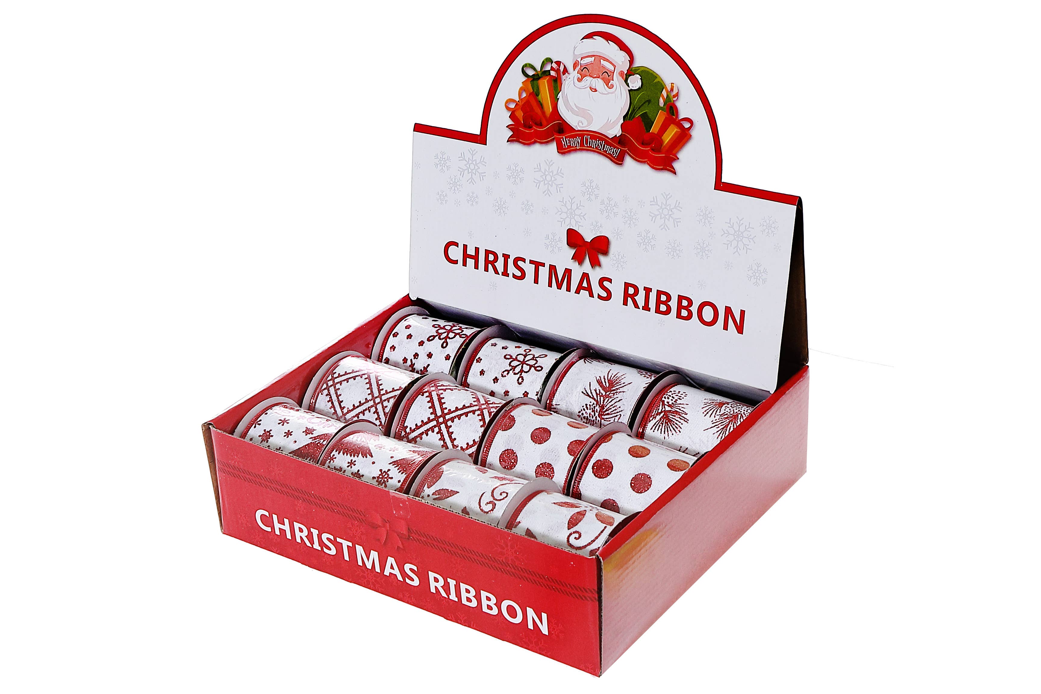 IH Casa Decor - Wholesale Ribbon - Gift Wrapping - ASSORTED RED & WHITE RIBBON (2.5" X 3 Y) (12/PDQ)0