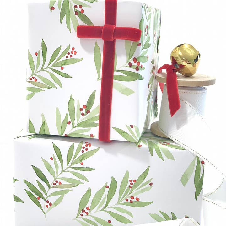 Holiday Leaves and Berries Wrapping Paper for wholesale by Oh So Chic Designs