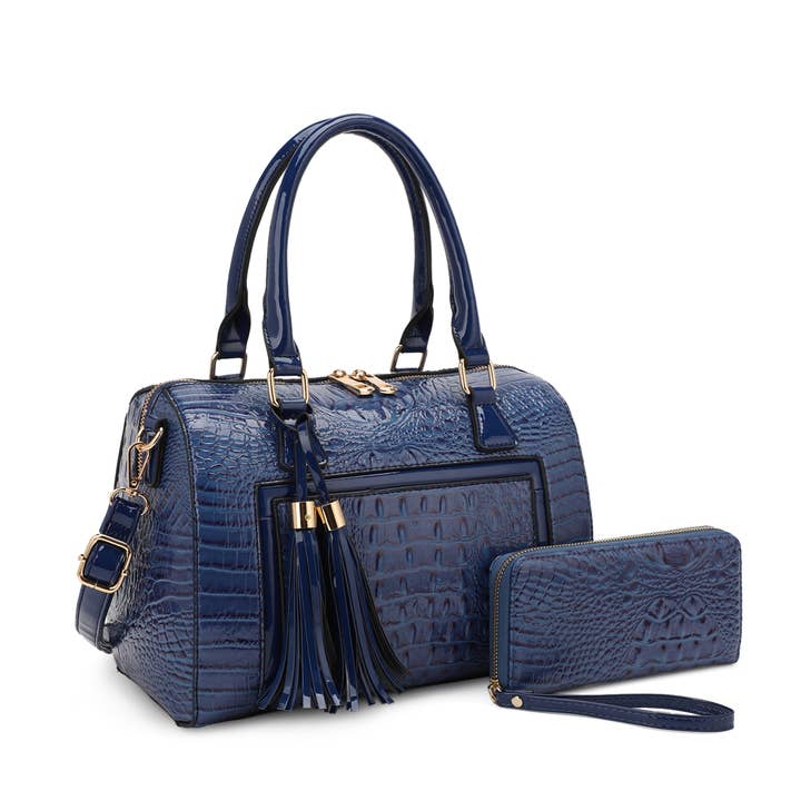 KAYLA+AVA - Wholesale Top Handle Bag - Women's - HOLLY BOSTON BAG SET IN PATENT CROC WITH WALLET9