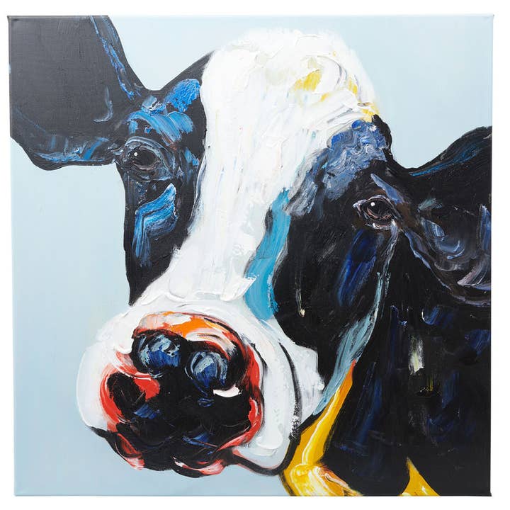 Inquisitive Black Cow | Hand Painted Oil on Canvas | 60x60cm Framed for wholesale by Fun Animal Art