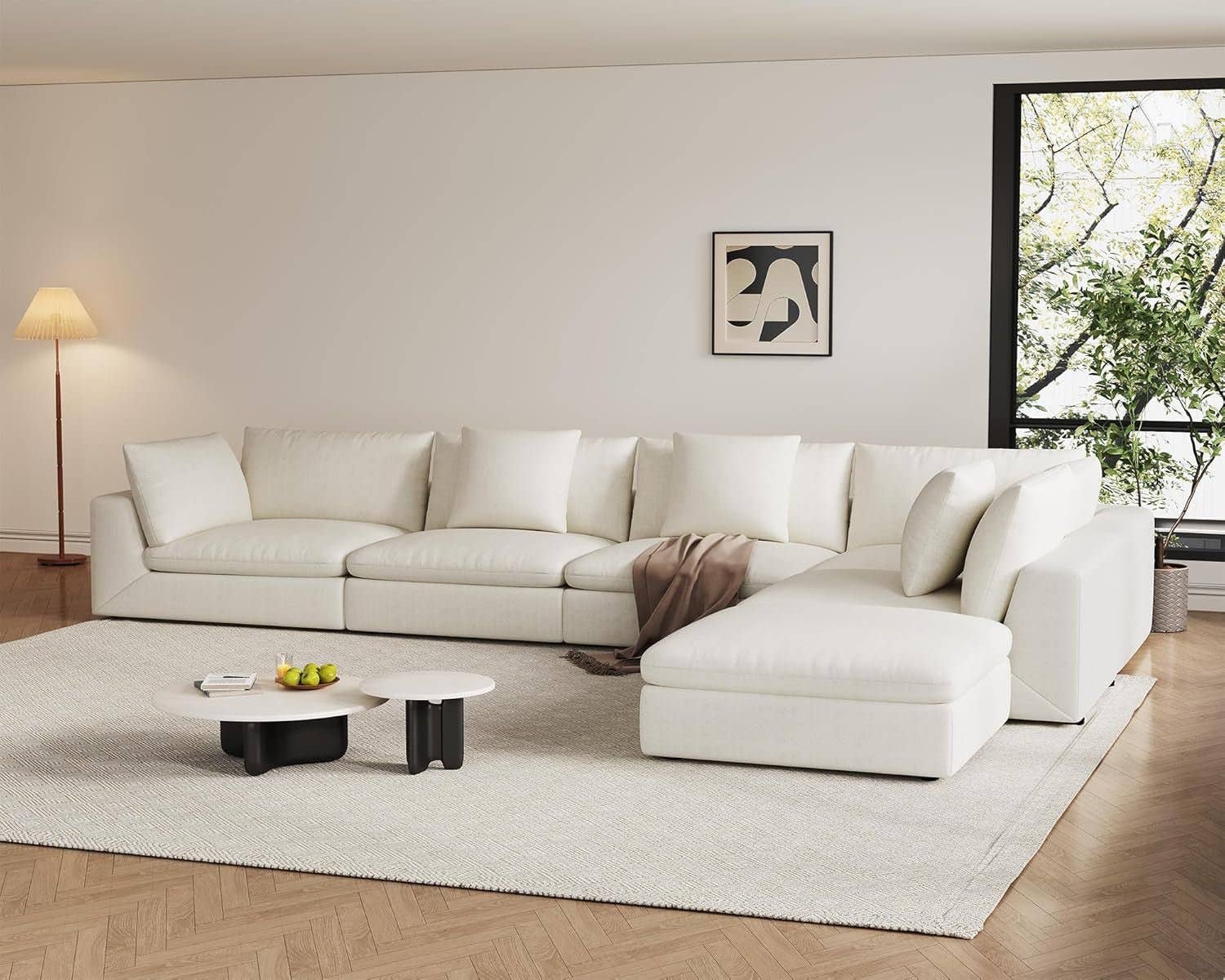 Cream White Linen Oversized Modular Sectional Sofa With Removable Cushion Covers for wholesale on Faire2