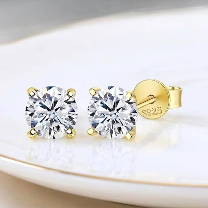 Everly Yours - Wholesale Stud/Post Earrings - 14K Gold or Rhodium Plated VVS1 Moissanite Stud Earrings
