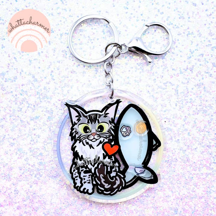 Mainecoon Cat Keychain, Gray for wholesale by WhattaCharmer
