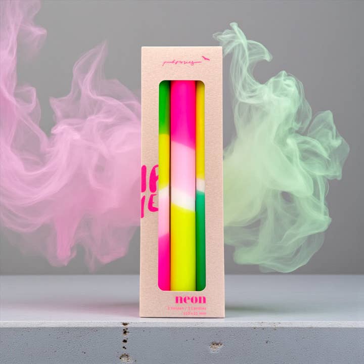 Conjunto de Velas Jantar Tingidas à Mão em Neon Verde Splash por atacado de Pink Stories