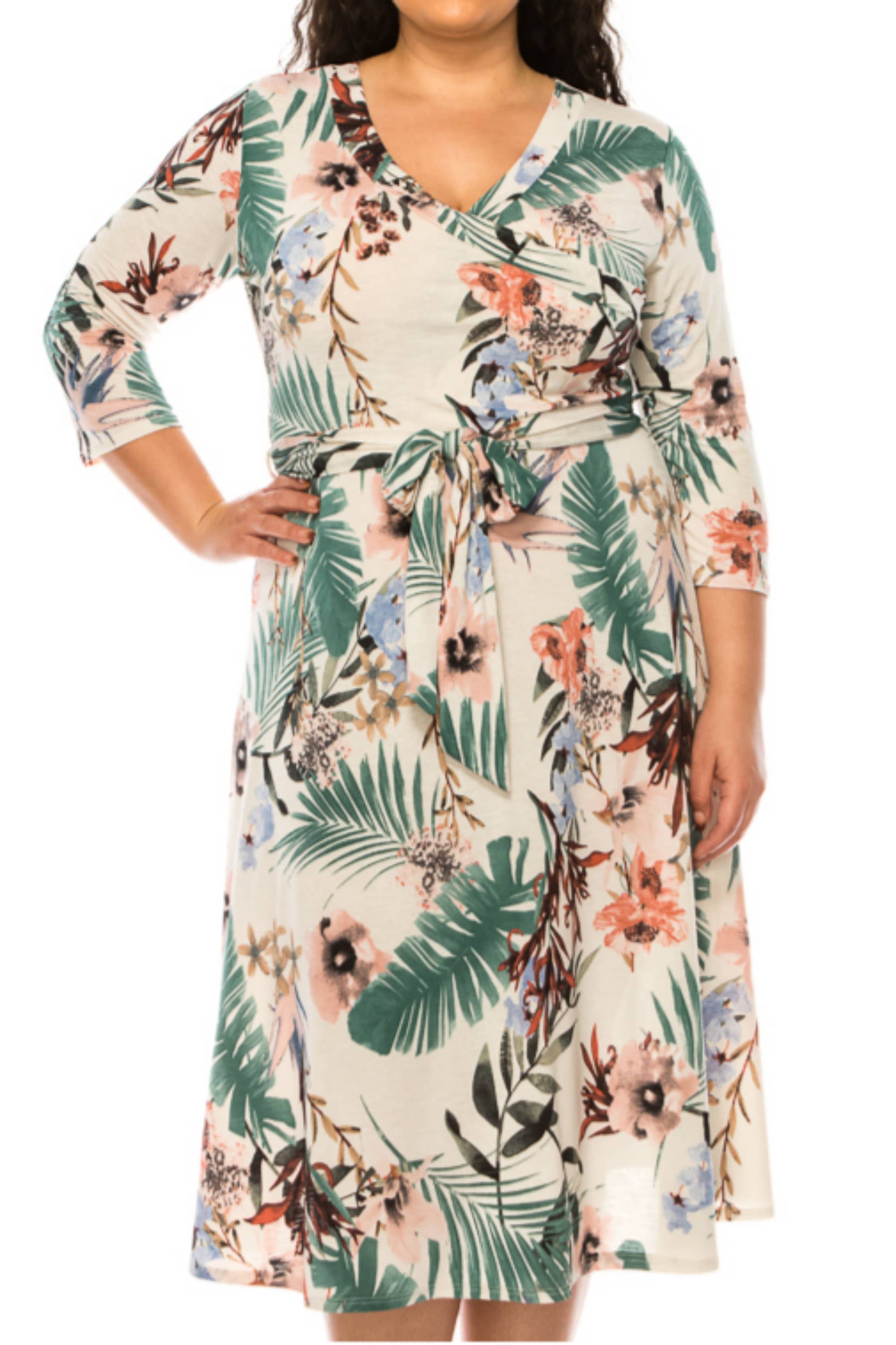 MOA COLLECTION - Vendita all'ingrosso Vestito - Donna - Abito da donna in tessuto sintetico, taglia forte, con profondo scollo a V7