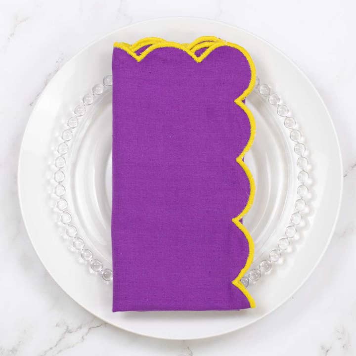 The Royal Standard - Wholesale Dinner & cloth napkin - Scallop Napkin Purple/Yellow 18x18