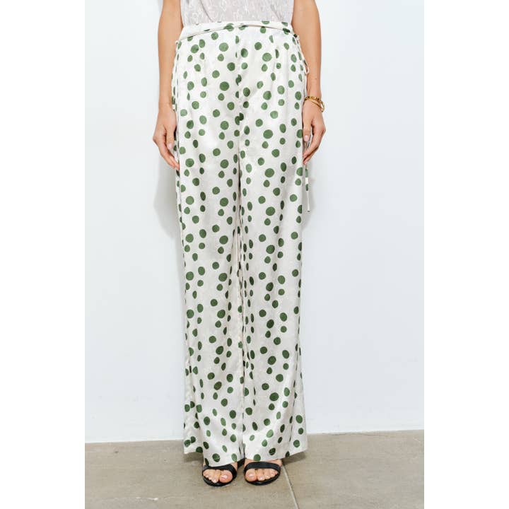 Pantalon large imprimé à pois taille haute pour la vente par INA