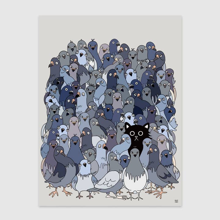 Impression murale Cat Among The Pigeons 1, cadeau de félicitations pour la vente par Baldy And The Fidget