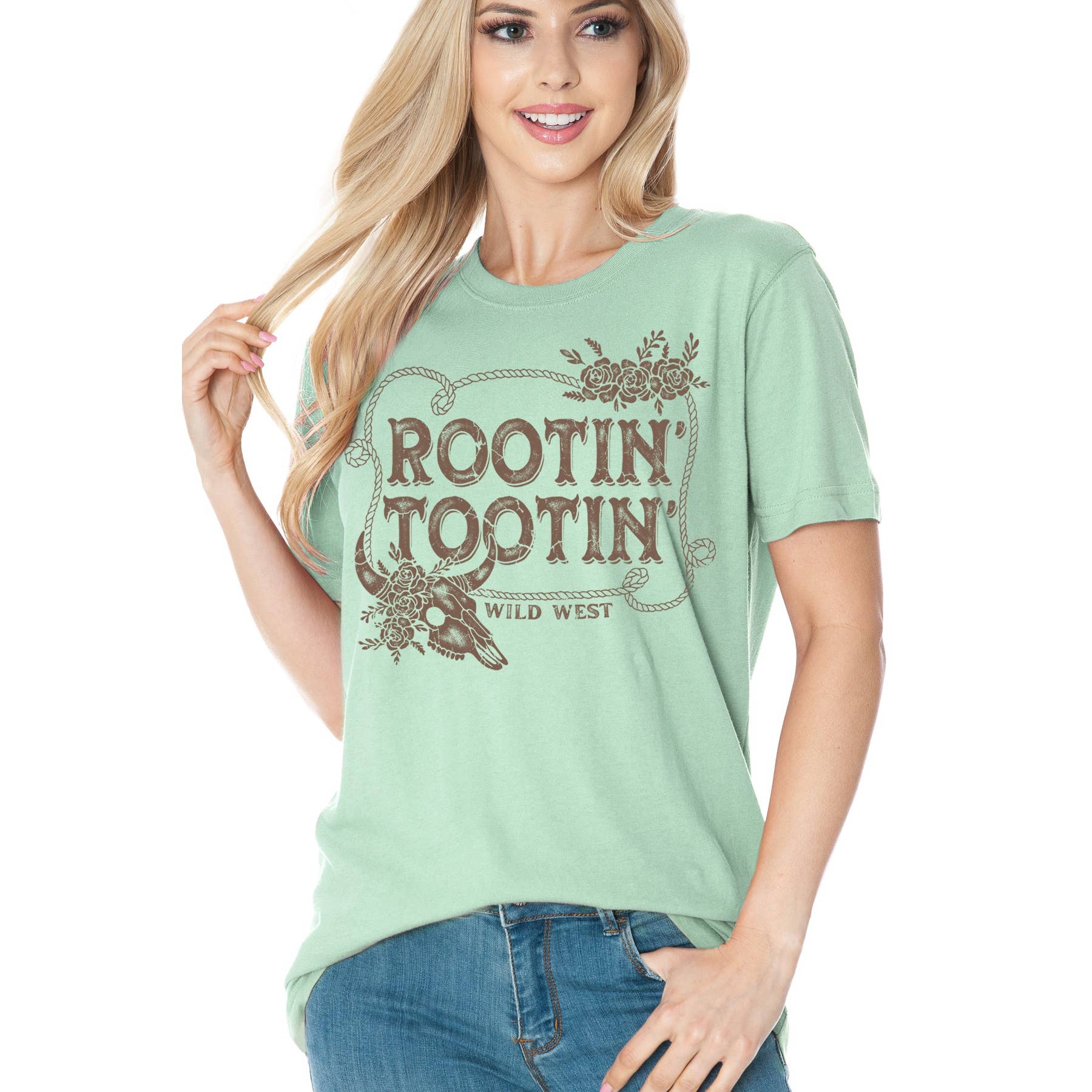 Amused by Blue - Wholesale T-Shirt (Graphic) - Women's - Rootin Tootin Wild West Short Sleeve T Shirt3