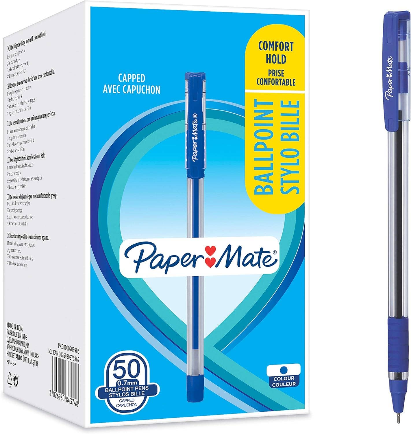 My Wholesale Warehouse - Wholesale Pen - Paper Mate Ballpoint Pens Comfort Grip Fine Point (0.7mm) Blue 50 Count0
