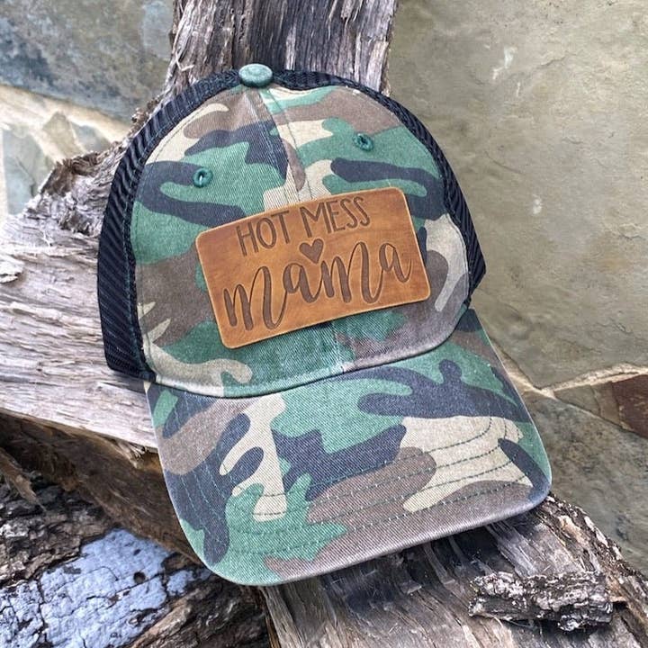 Hot Mess Mama Leather Patch Hat for wholesale by The Hometown Company