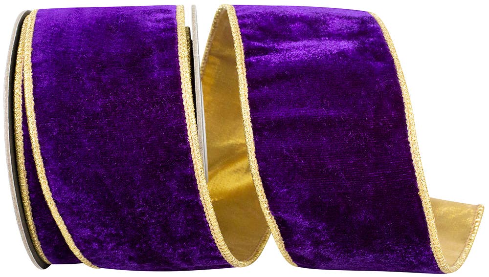 RELIANT RIBBON - Wholesale Ribbon - Gift Wrapping - Plush Purple Velvet Deluxe Metallic Backed Wired Edge0