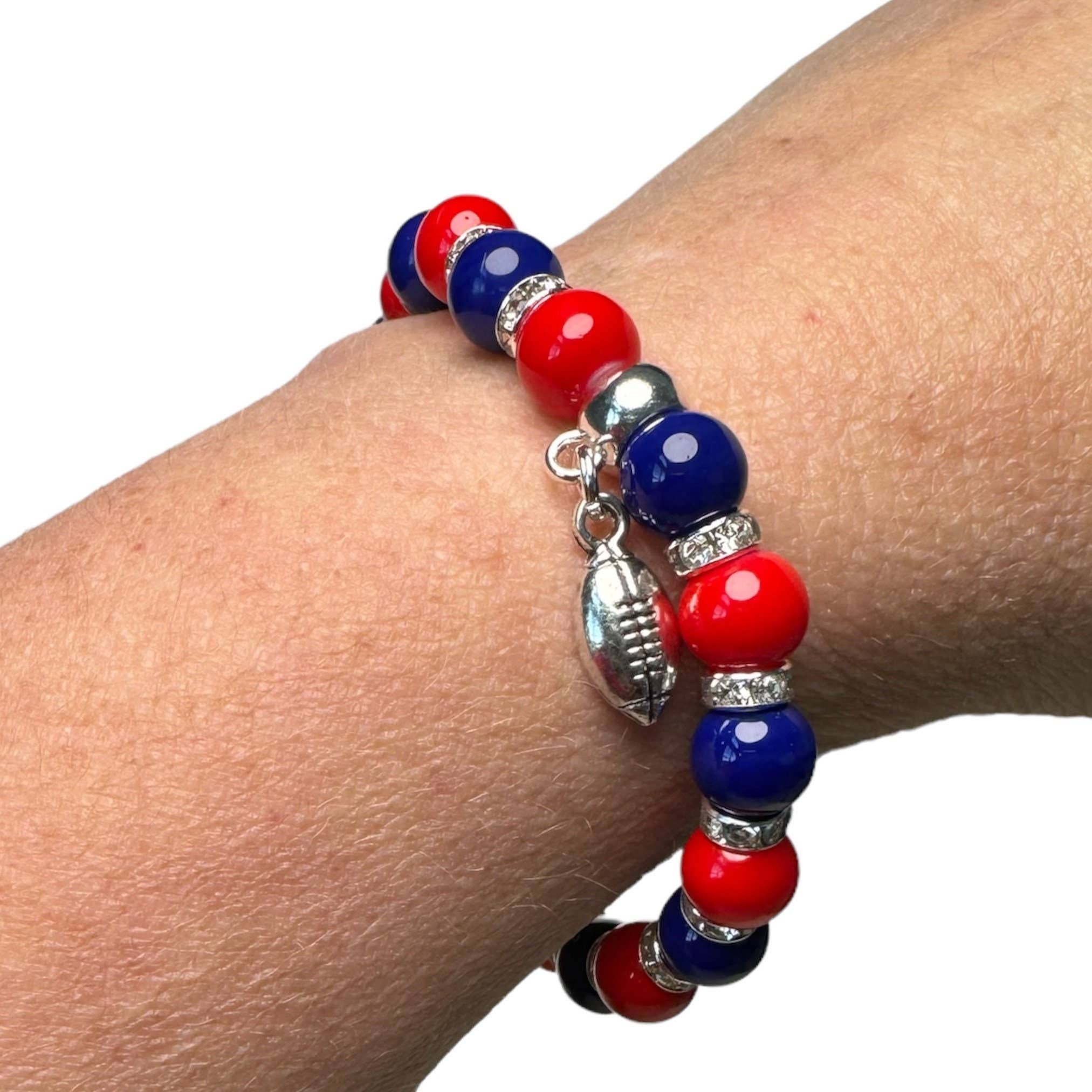 Fish Towne Designs, LLC - Wholesale Beaded Bracelet - Red and Blue Glass Bead Game Day Bracelet0