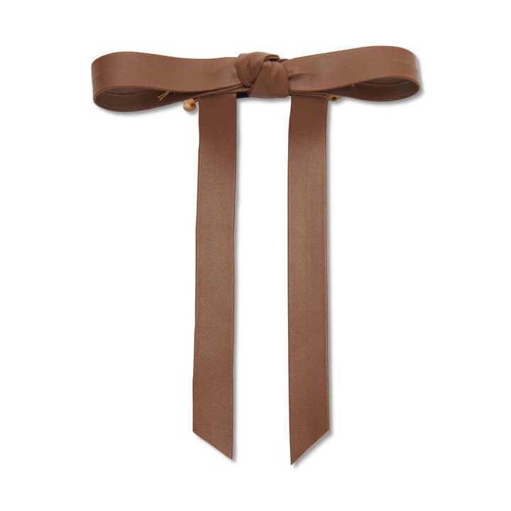 COGNAC BARDOT FAUX LEATHER BOW BARRETTE for wholesale by Lele Sadoughi