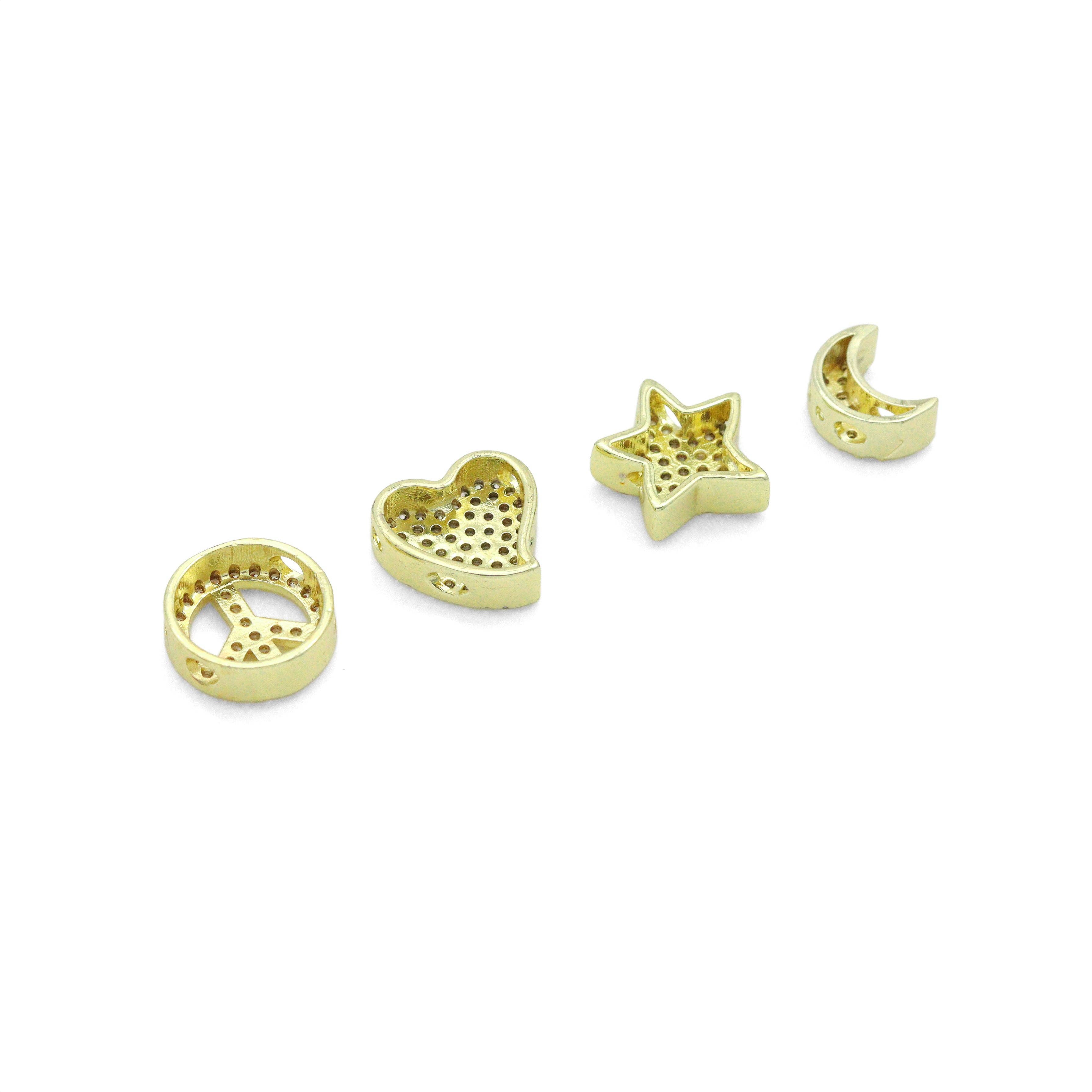 BestBeads&Beyond - Wholesale Individual Charm/Pendant - Clear CZ Gold Silver Heart Star Cresent Moon peace sign spacer beads Charm Pendant, Sku#LX9452