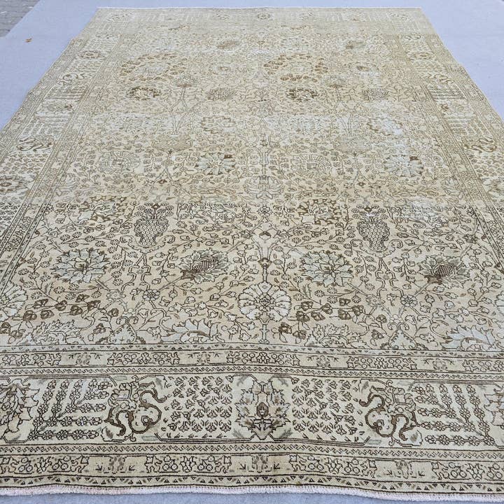 9x12 Oushak Rug Floral Design/ Hand Knotted High Quality Wool Rug/ Neutral Area Rug/ Turkish Rug 9x12/ Antique Turkish Rug/ Beige Rug for wholesale by MesopotamiaRugs
