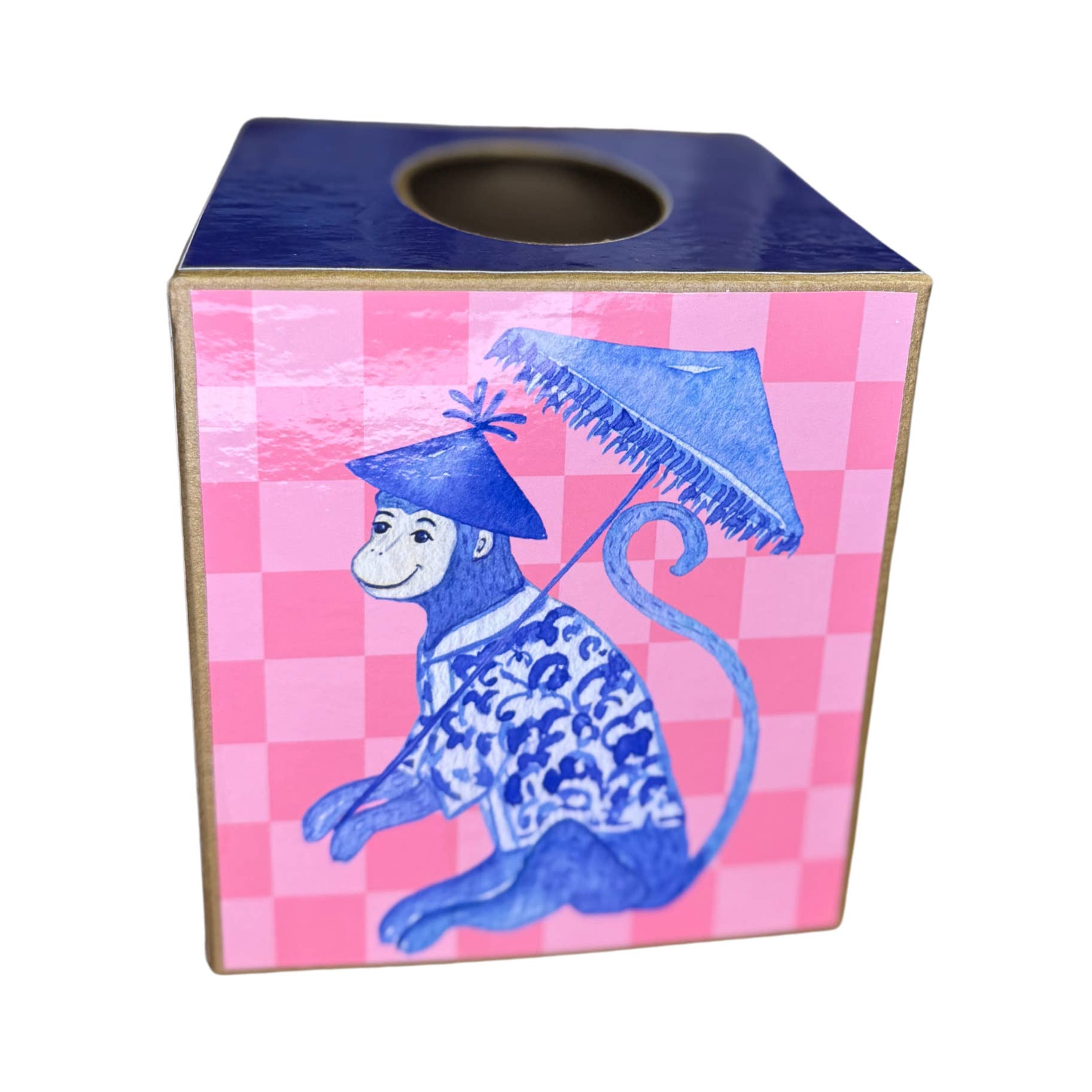 TOPICS IN THE TROPICS - Venta al por mayor Cajas de pañuelos - Caja de Kleenex de papel maché, Chinoiserie de mono, Cuadros rosas