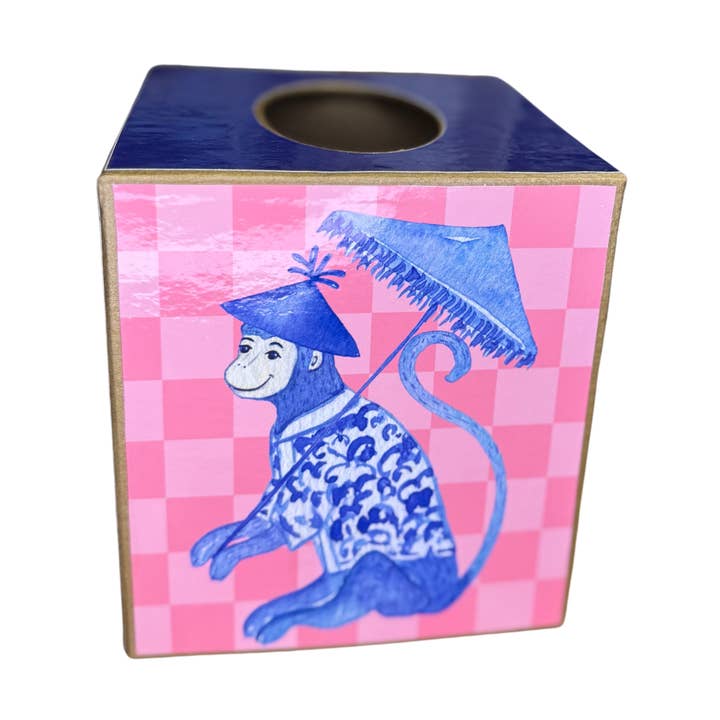 TOPICS IN THE TROPICS - Venta al por mayor Cajas de pañuelos - Caja de Kleenex de papel maché, Chinoiserie de mono, Cuadros rosas0