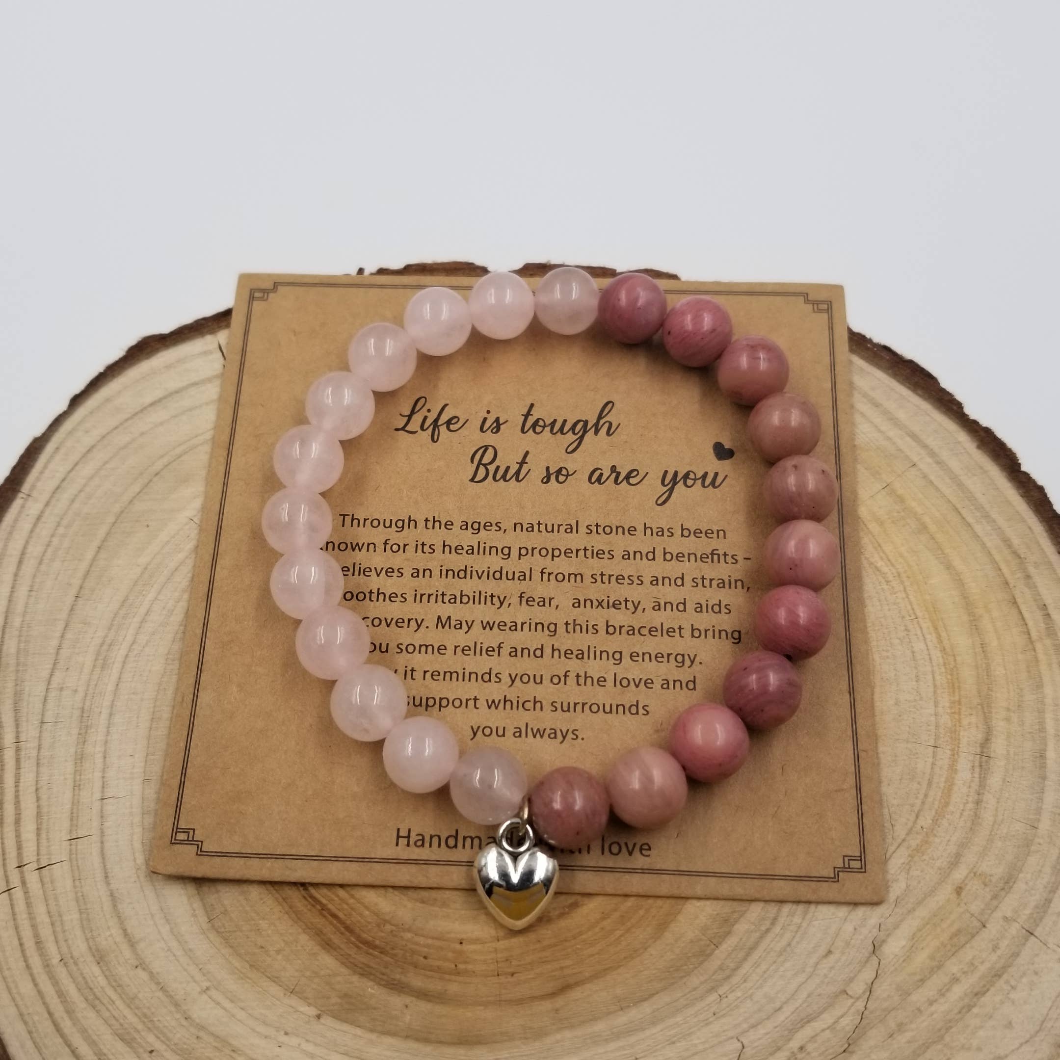 CHAKRA JEWELRY - Wholesale Beaded bracelet - Natural Rose Quartz Stone Heart Bracelet