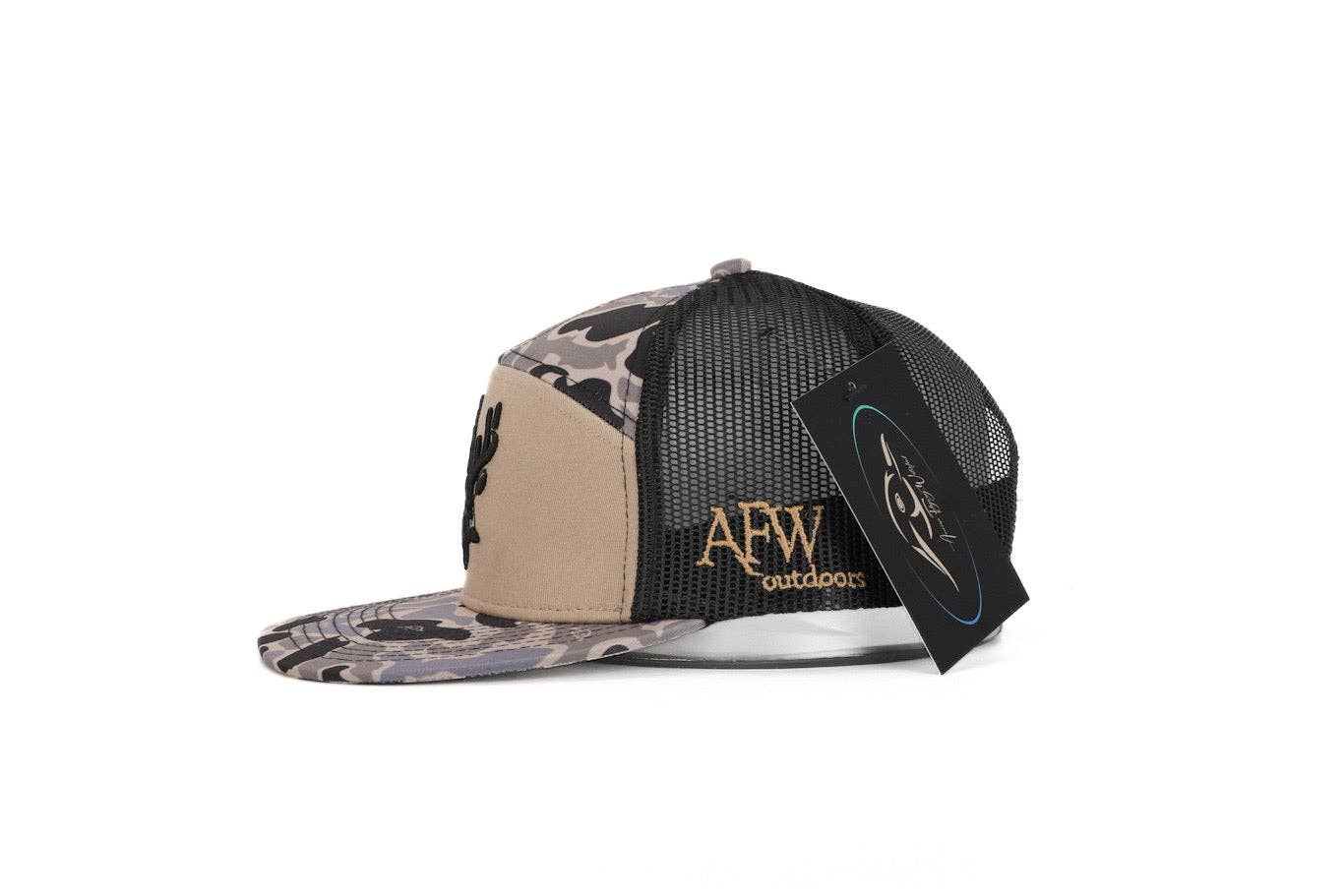 American Flyway Waterfowl - Wholesale Trucker Hat - Unisex - Deer 7 Panel Hardwoods II AFW Style w- 3 D Puff and Black Mesh2