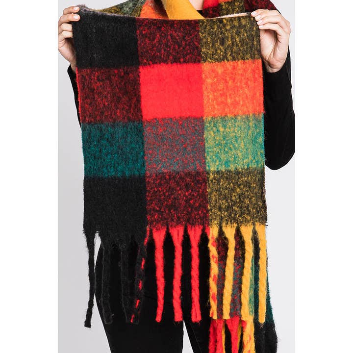 Sensibling Corp. – Cachecol - Mulher por atacado – Cachecol multicolor xadrez estampado com franja oblong14