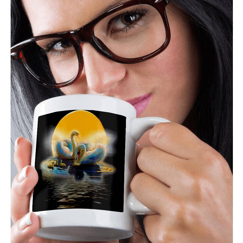 3dRose - Wholesale Coffee Mug - 3dRose, White swans in beautiful lake with bright moon stunning colors, Mug9