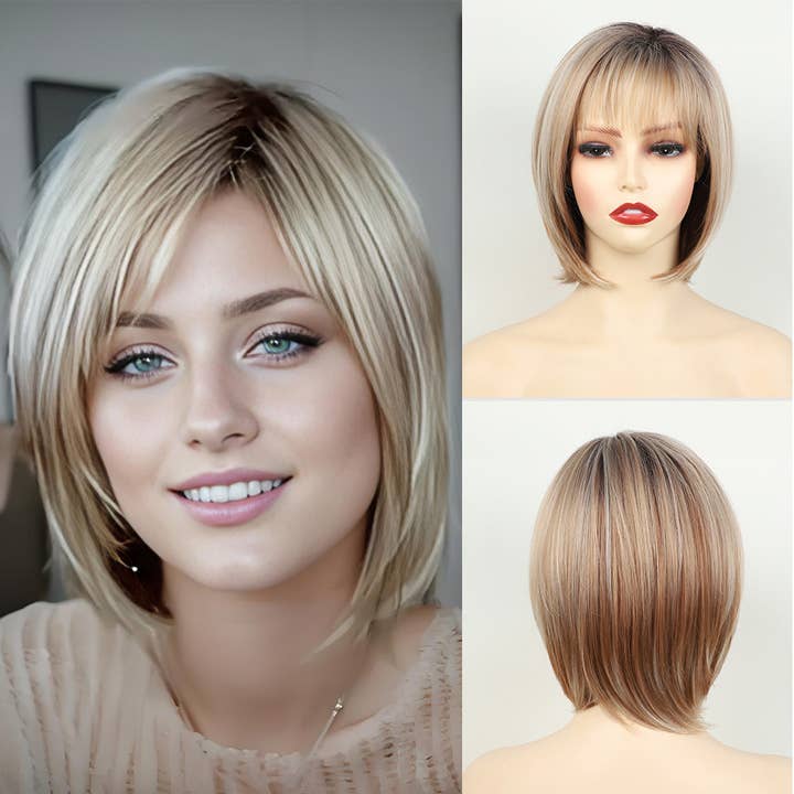 Short Straight Bob Wig with Soft Layered Bangs for wholesale by AK Brand