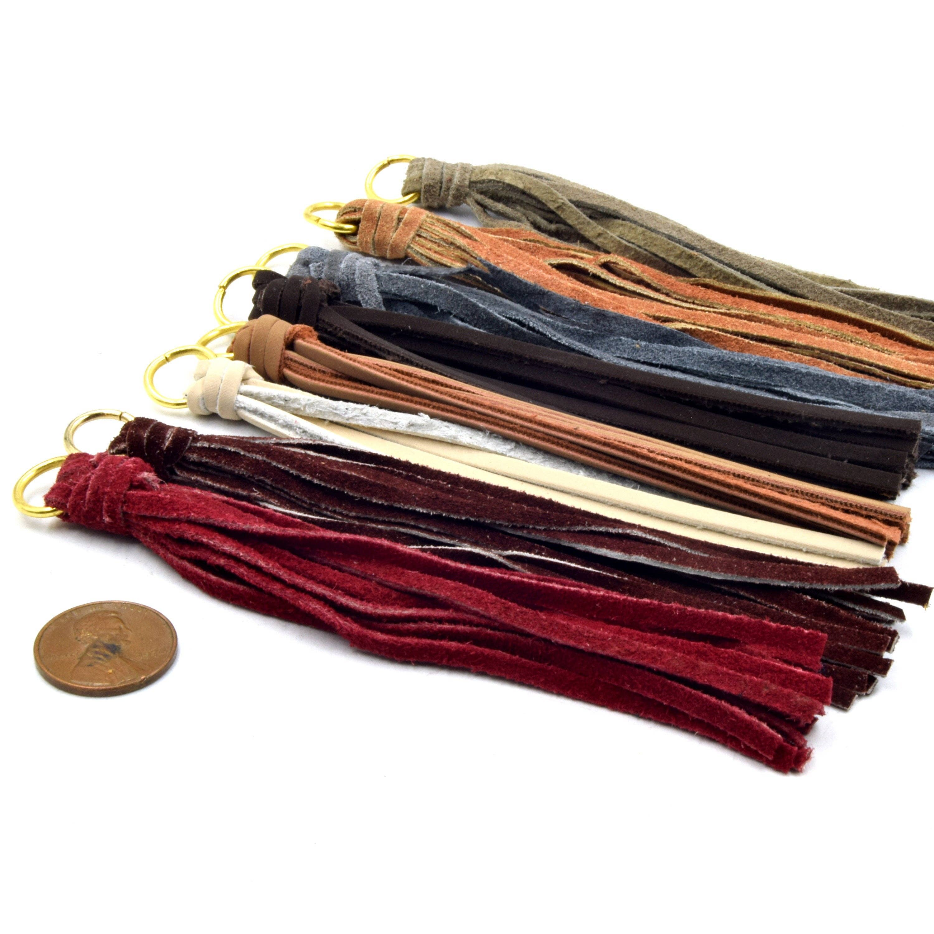 Only Beads - Wholesale Individual Charm/Pendant - Tassels | 5 inch Faux Suede Tassel on Gold Jump Ring | Beige, Brown, Red, Burgundy, Grey, Tan Tassel Pendants1