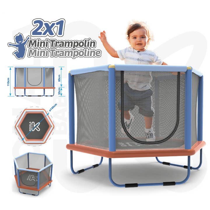 Devessport - Vente Jeu de sport – enfant et bébé - Trampoline pour enfants 2-en-1 Kohala avec filet de sécurité, hexagonal 140 cm1