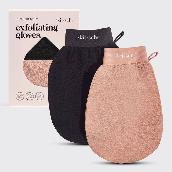 KITSCH - Wholesale Exfoliating Gloves/Mitts - Exfoliating Gloves 2pc Set - Black & Terracotta