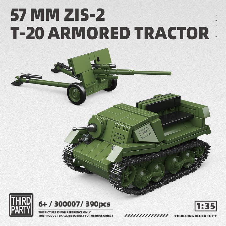 T-20 Armored Tractor 57mm ZIS-2 Military Building Block Set for wholesale by Sluban North America