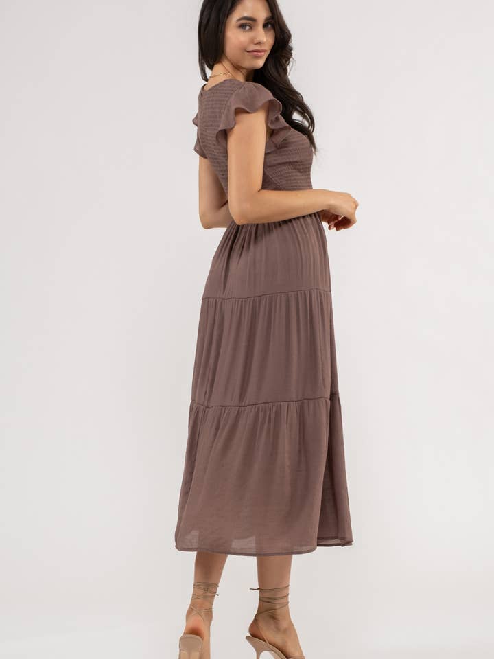 Blu Pepper - Venta al por mayor Vestido - Mujer - Vestido midi con volantes y cuerpo fruncido88