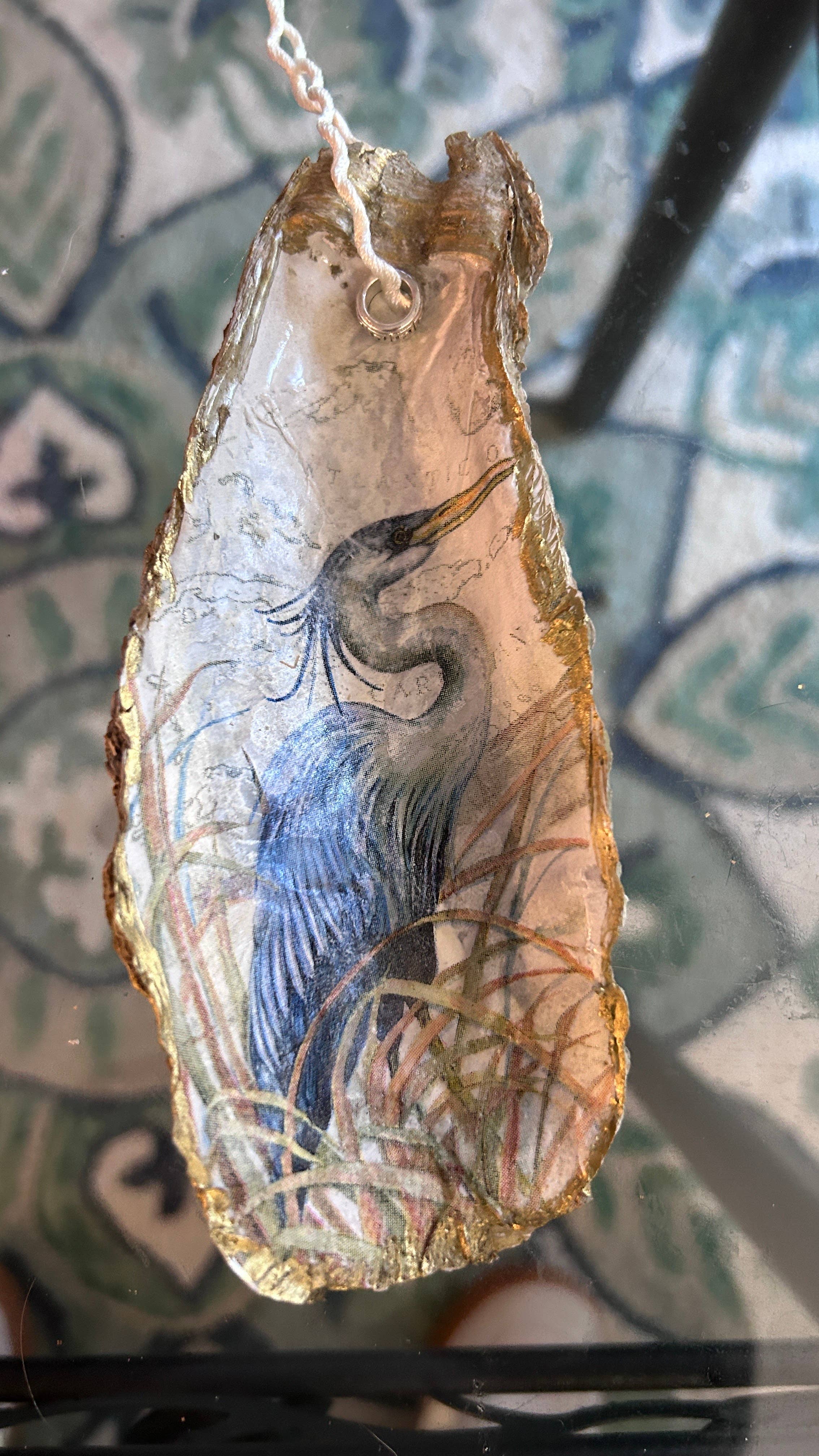 Wild Child Art Studio - Wholesale Ornament -  Blue Heron Oyster Shell Ornament2
