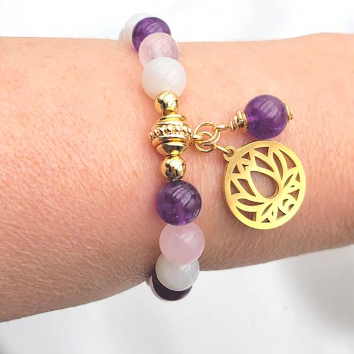 Wellness-Armband Amethyst / Rosenquarz / Mondstein für den Großhandel von Moira Bijoux Creation