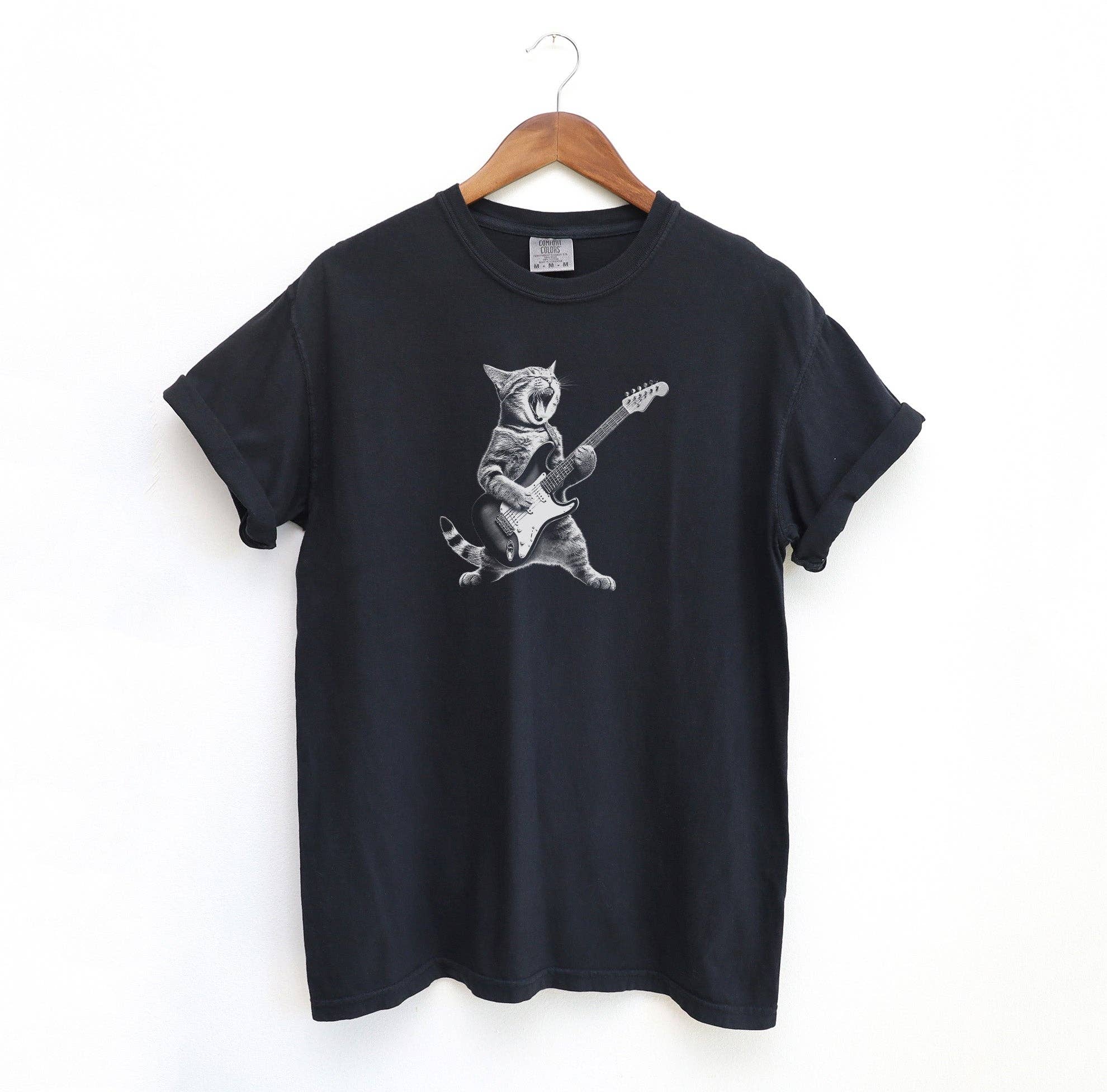 Blue Giraffe Inc – wholesale Screen printed t-shirt – unisex – Cat Playing Guitar T-Shirt1