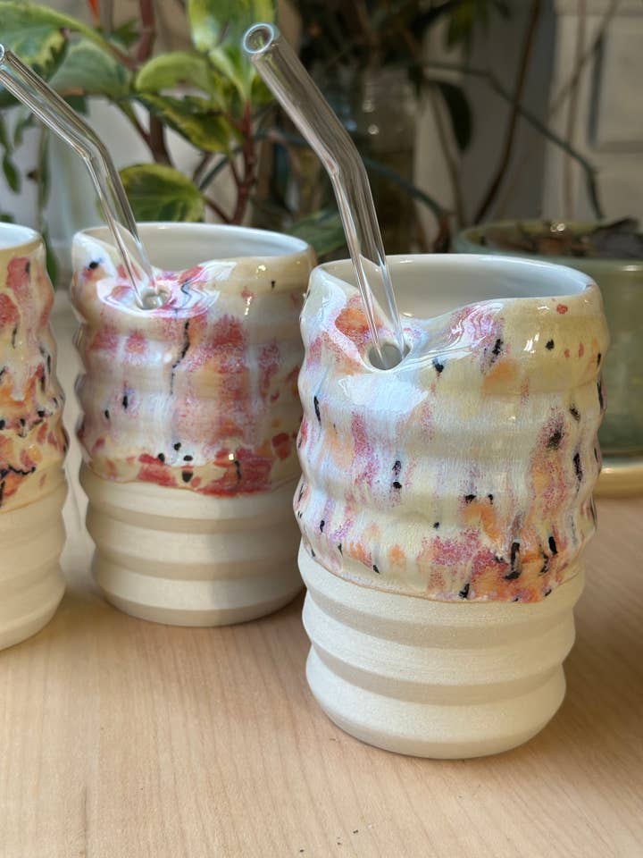 Straw Cup - Confetti Glaze - Stoneware Pottery Ceramic for wholesale by Van Isle Clayworks