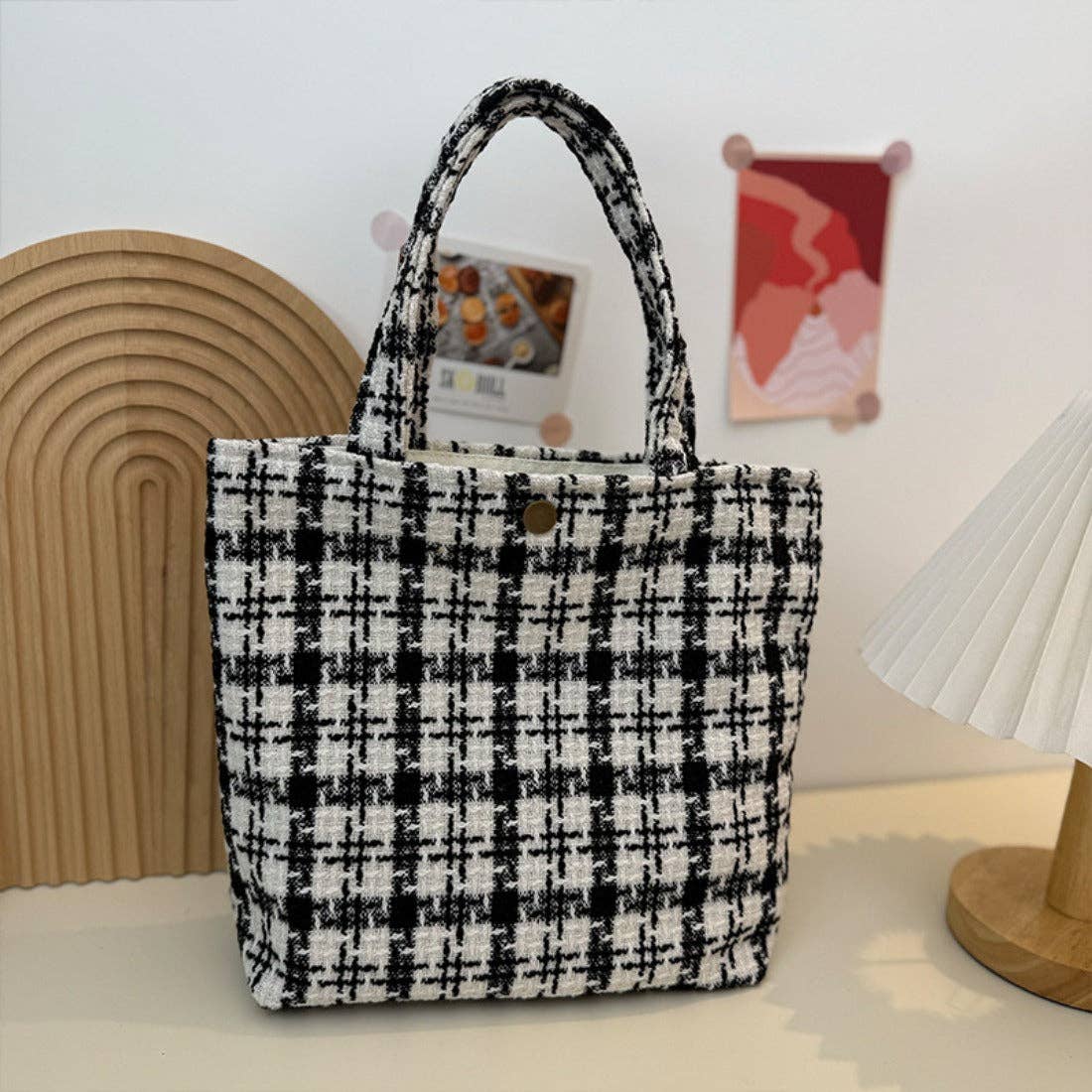 Funkyrel® Atzbranding Limited - Wholesale Tote Bag - Women's - Cosbai - Minimalist Black & White Checkered Tote Bag2