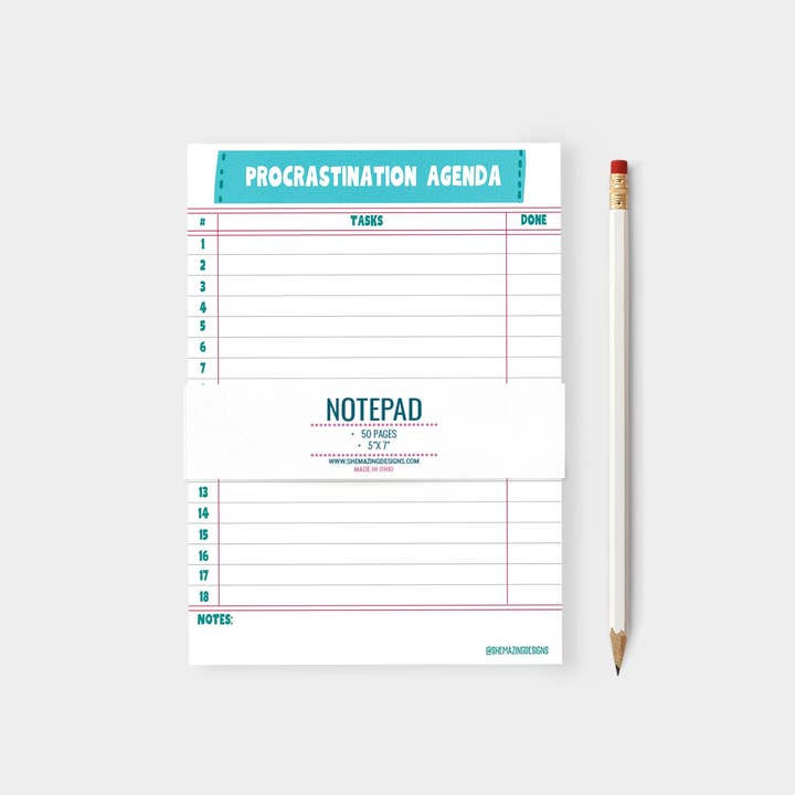 Funny To-Do List Notepad, Procrastination Agenda - 5x7 for wholesale by Shemazing Designs