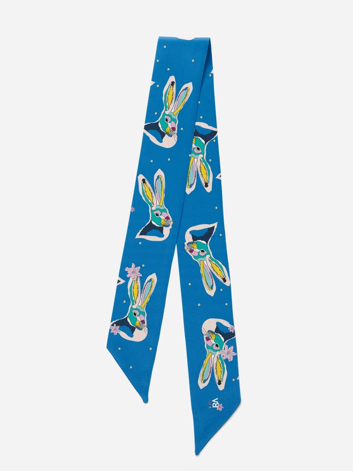 Écharpe, bandeau et ceinture « Les lapins de Sélénés bleus » pour la vente par Virginie Riou