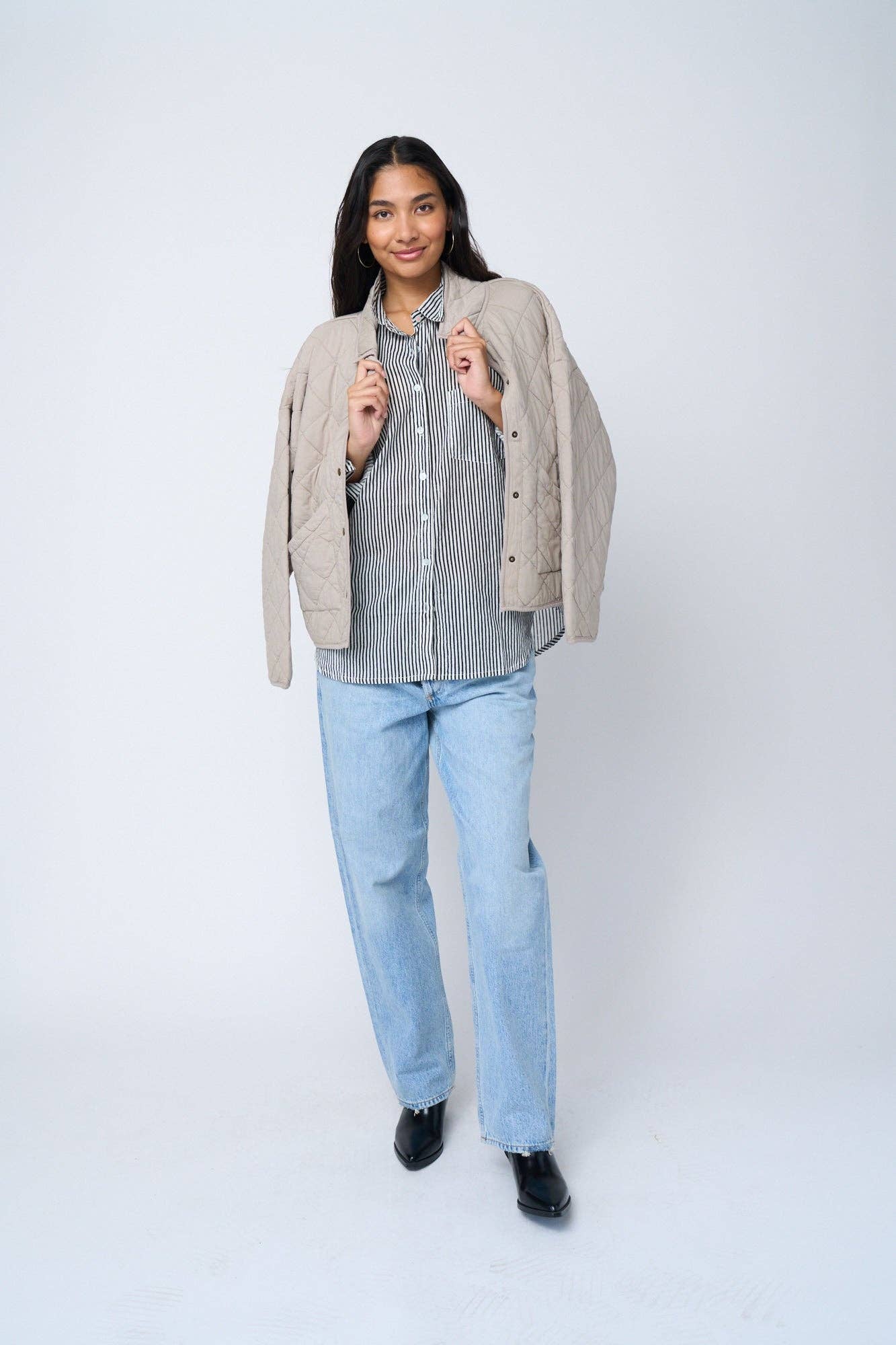 and for Good – Großhandel Hemd mit Button-down-Kragen – Damen – Good Boyfriend Shirt - Herrenmode Stripe Schwarz9