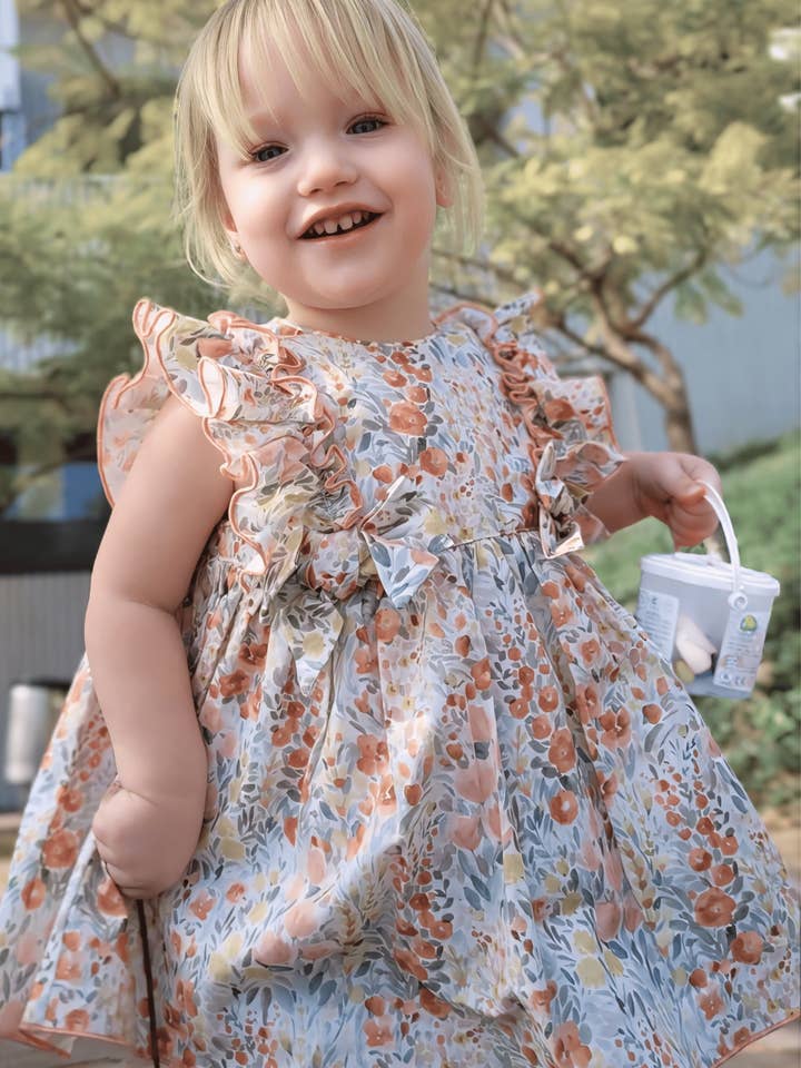 Completo vestito e mutandina per bebè stampato floreale Cocote & Charanga per la vendita all'ingrosso da parte di Charanga