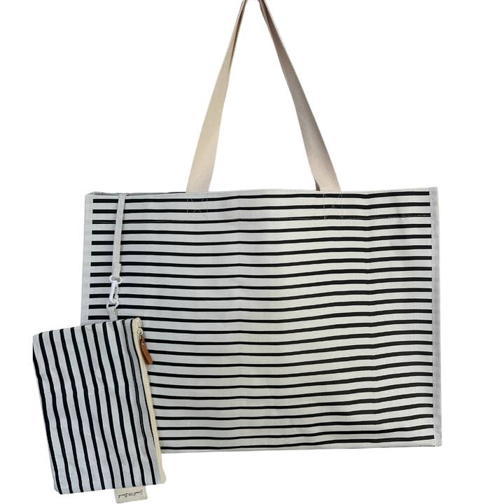 Black Thin Stripe XL All Day Bag with Matching Removable Pouch for wholesale on Faire