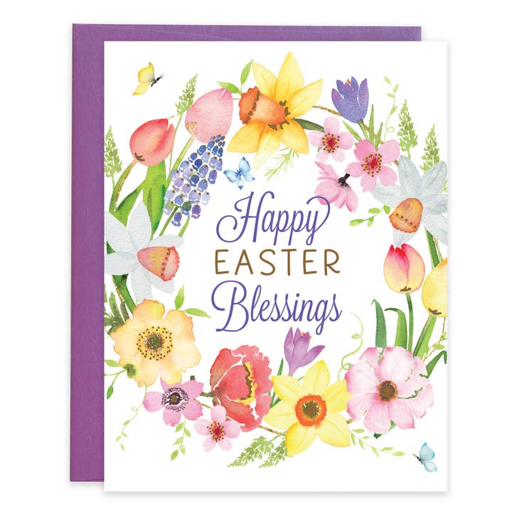 With Scripture Easter Greeting Card - Spring Flower Wreath for wholesale by GINA B DESIGNS
