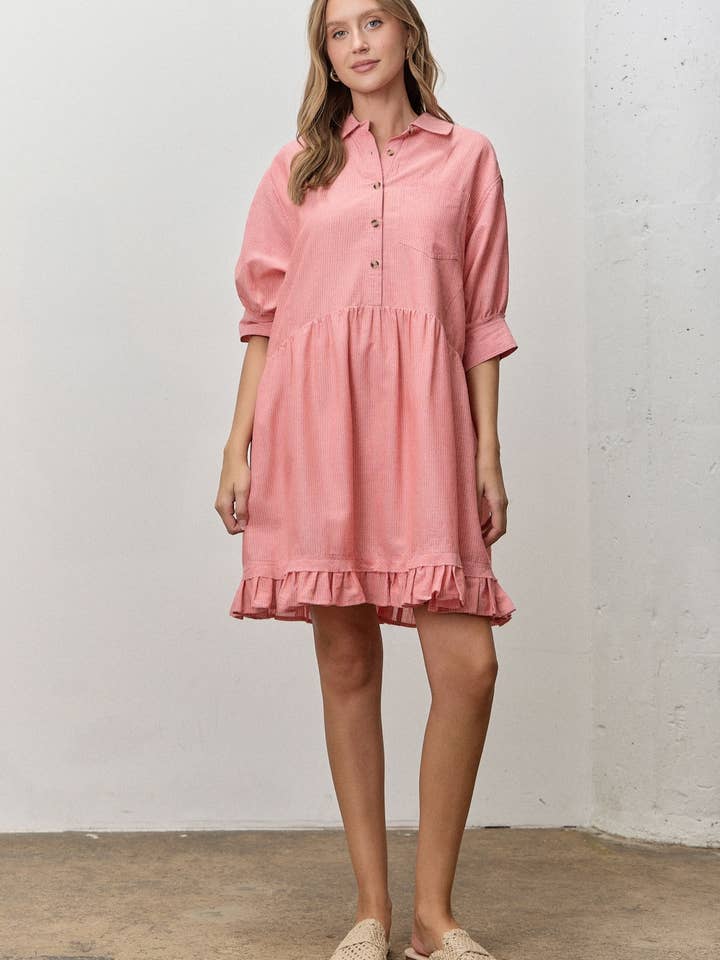 Short Sleeve Striped Tiered Ruffle Mini Dress for wholesale by Polagram by Wellmade USA